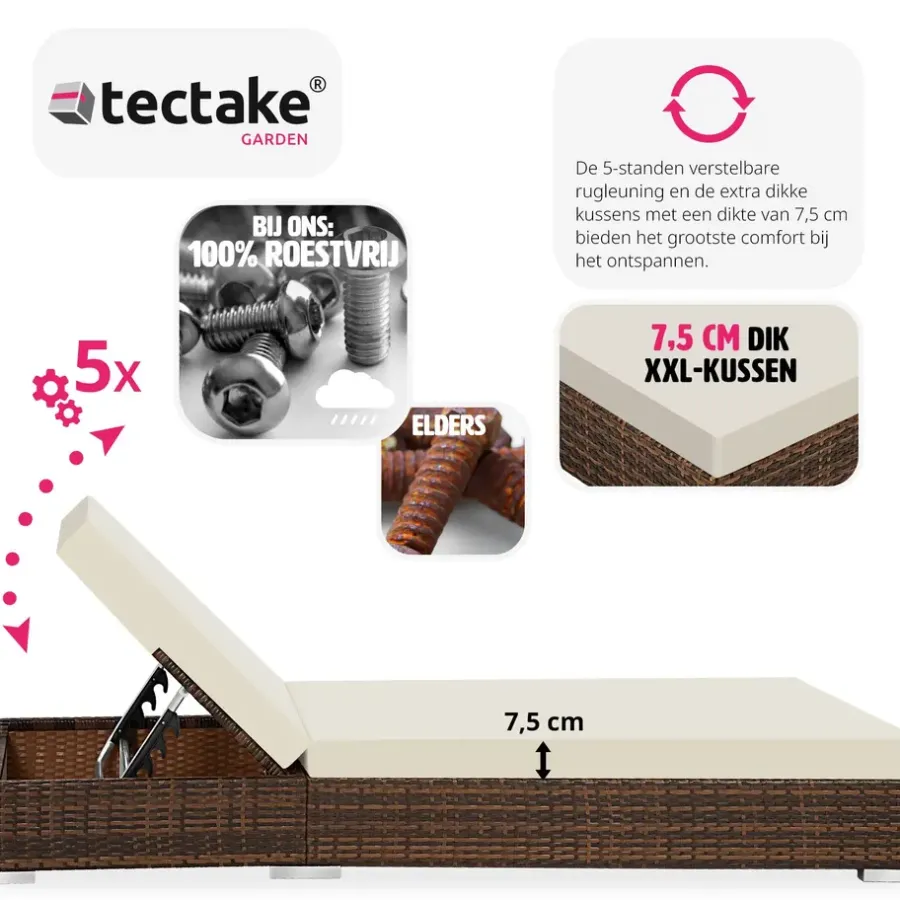 Ligbedden-tectake 2 wicker ligbedden met aluminium frame en tafel, inclusief beschermhoes
