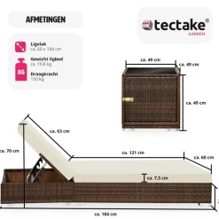 Ligbedden-tectake 2 wicker ligbedden met aluminium frame en tafel, inclusief beschermhoes
