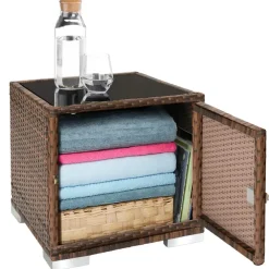 Ligbedden-tectake 2 wicker ligbedden met aluminium frame en tafel, inclusief beschermhoes