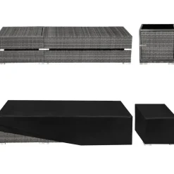 tectake 2 wicker ligbedden met aluminium frame en tafel, inclusief beschermhoes