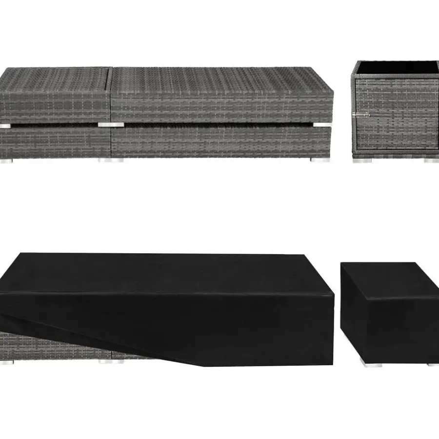 tectake 2 wicker ligbedden met aluminium frame en tafel, inclusief beschermhoes