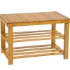 tectake Bamboe schoenenbank met 2 niveaus en bank 70x28x45,5cm, Bruin