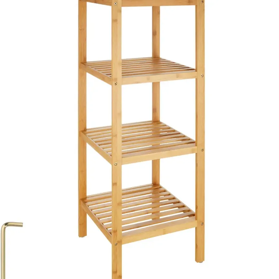 Hoge Kasten-tectake Bambus rek 4 etages 33x33x97 cm, Bruin
