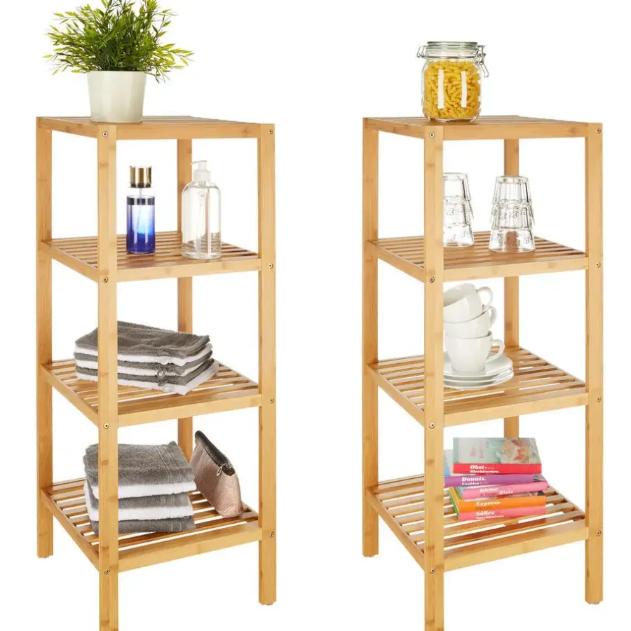 Hoge Kasten-tectake Bambus rek 4 etages 33x33x97 cm, Bruin