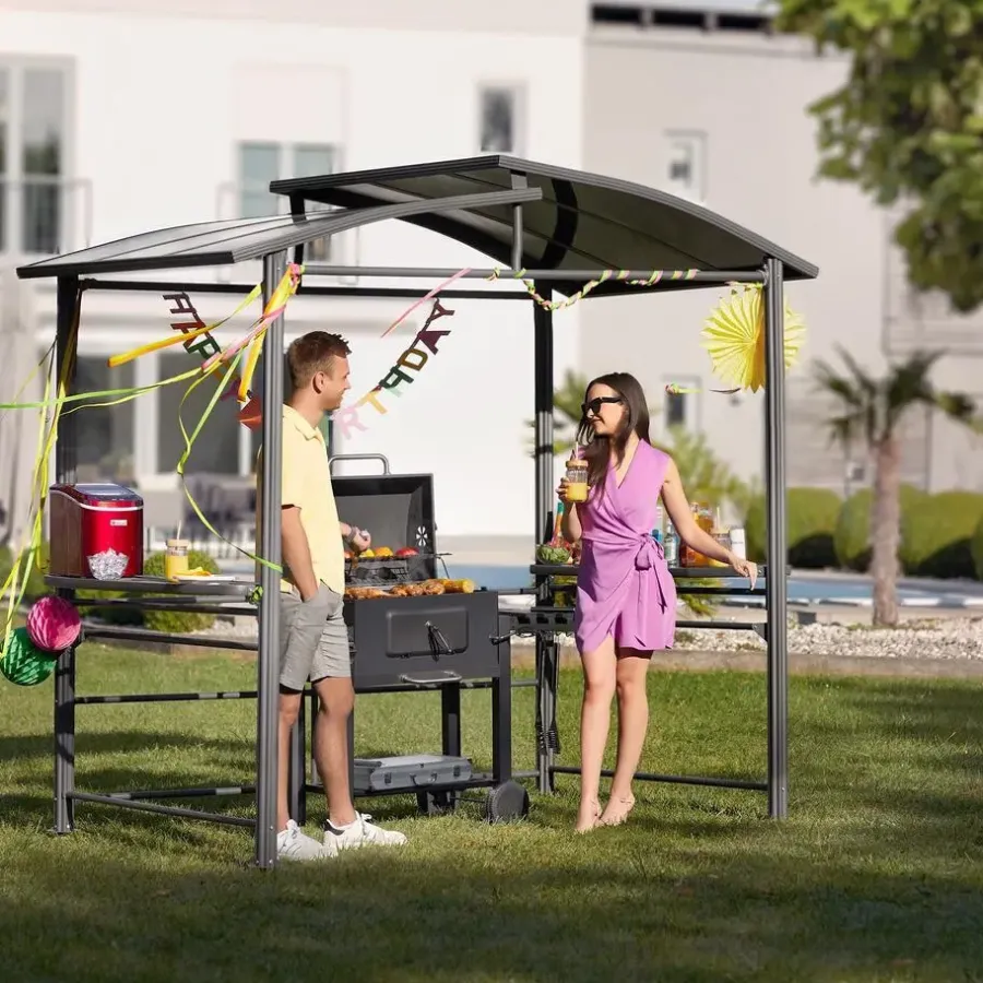 Terrasoverkappingen-tectake Barbecue-overkapping Asado 2,4x1,5x2,34m, Grijs