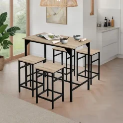 Tuinsets|Tuinsets-tectake Bartafelset Edinburgh 4+1, Industrieel Licht Hout, Eiken Sonoma