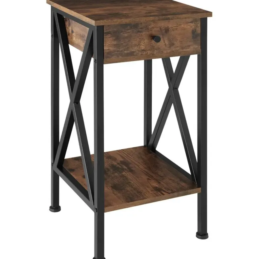 Bijzettafels-tectake Bijzettafel Dayton 35x35x70,5cm, Industrieel Hout Donker, Rustiek