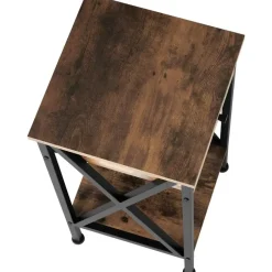 Bijzettafels-tectake Bijzettafel Dayton 35x35x70,5cm, Industrieel Hout Donker, Rustiek
