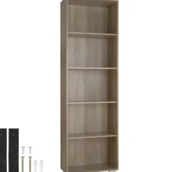 Boekenkasten|Boekenkasten-tectake Boekenrek Lexi 5 vakken 60x30x190cm, Licht Hout, Eiken Sonoma