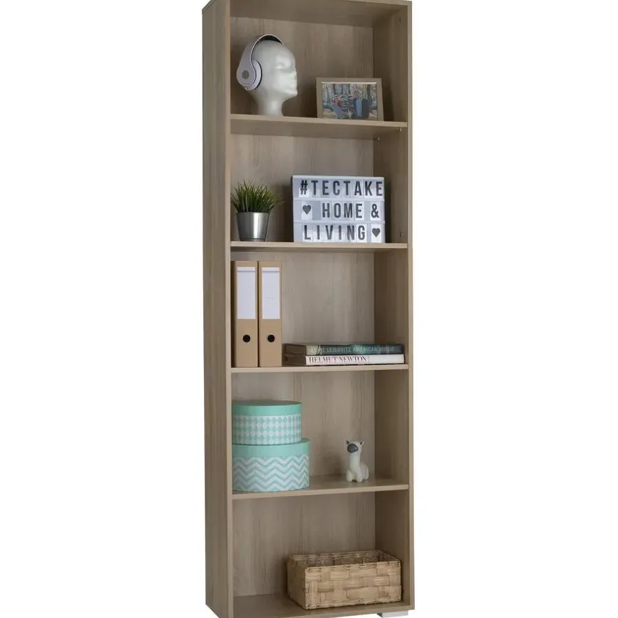 Boekenkasten|Boekenkasten-tectake Boekenrek Lexi 5 vakken 60x30x190cm, Licht Hout, Eiken Sonoma