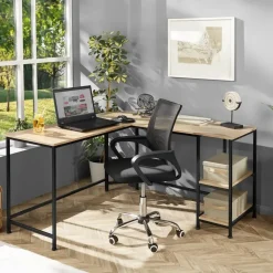 Bureaus-tectake Bureau Hamilton 138x138x75,5cm, Industrieel Licht Hout, Eiken Sonoma