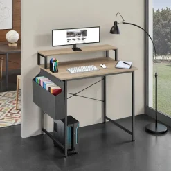 Bureaus-tectake Bureau met plank en organizer, Industrieel Licht Hout, Eiken Sonoma
