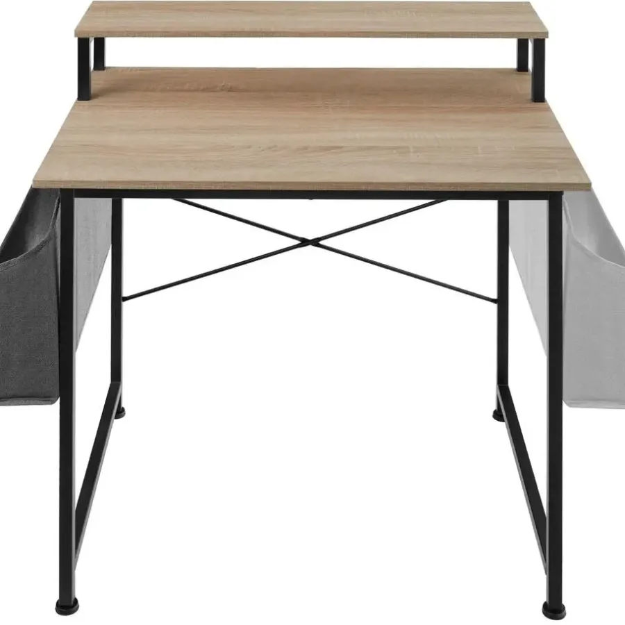 Bureaus-tectake Bureau met plank en organizer, Industrieel Licht Hout, Eiken Sonoma