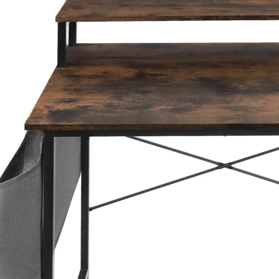 tectake Bureau met plank en organizer, Industrieel Hout Donker, Rustiek
