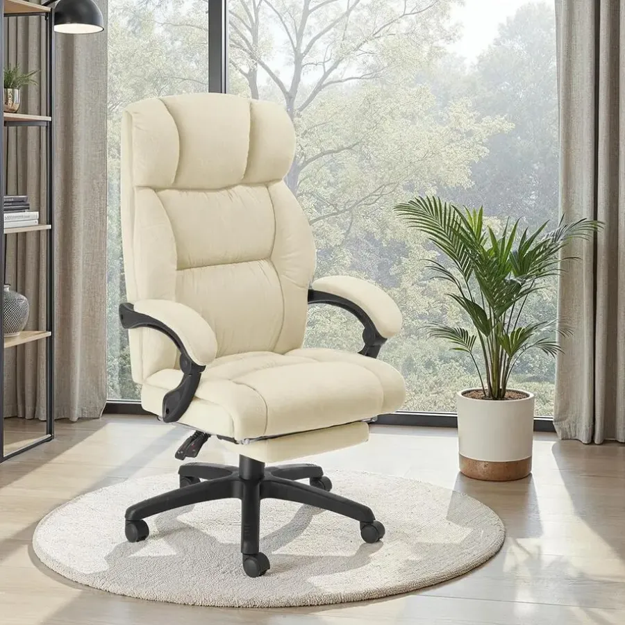 tectake Bureaustoel Jillien met voetsteun en veloursbekleding, Beige