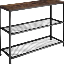 Sidetables-tectake Consoletafel Bristol 100x30x81cm, Industrieel Hout Donker, Rustiek