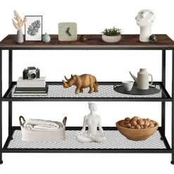 Sidetables-tectake Consoletafel Bristol 100x30x81cm, Industrieel Hout Donker, Rustiek