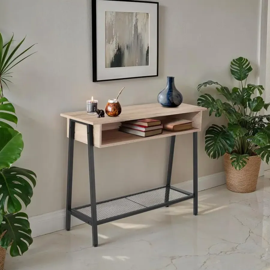 Sidetables-tectake Consoletafel Tralee 100x35x80,5cm, Industrieel Licht Hout, Eiken Sonoma