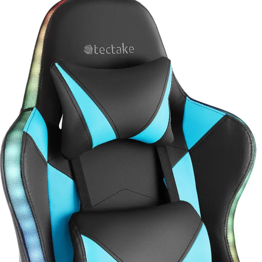 tectake Gaming stoel Tartaros, LED, massagefunctie, Zwart/azuur