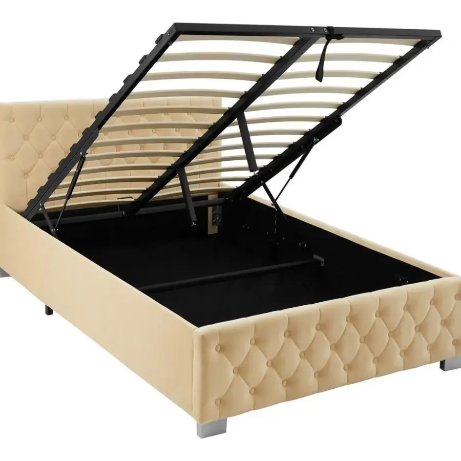 Twijfelaars-tectake Gestoffeerd bed met LED & opbergruimte, 120 x 200 cm, Beige