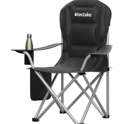 Kamperen En Outdoor-tectake Gestoffeerde campingstoel MTX, opvouwbaar, met bekerhouder, Zwart