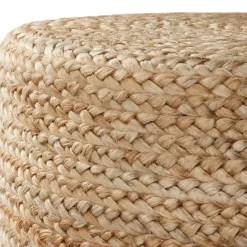 Poefen-tectake Handgemaakte poef Banno Elipse van jute, rond, boho-stijl, Beige