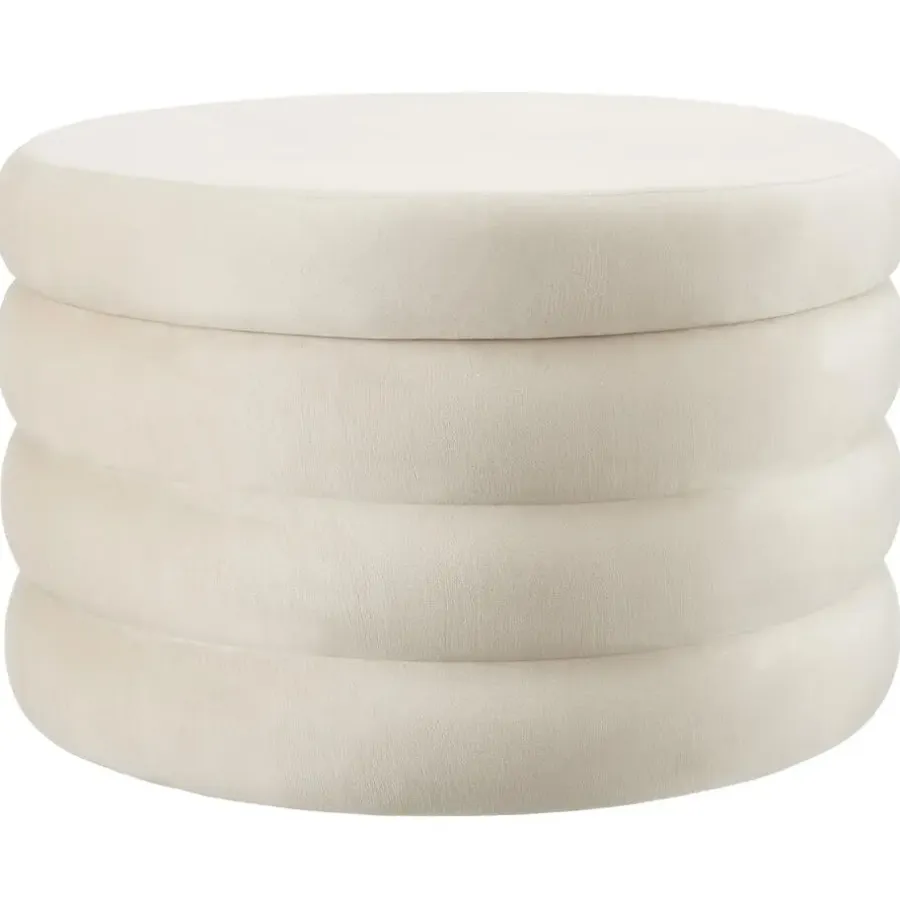 tectake Hocker Altu XL, gestoffeerd, opbergruimte, Fluweellook Crèmewit