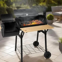 Barbecues En Accessoires-tectake Houtskool barbecue Smoker met thermometer, Zwart