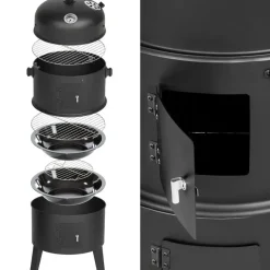 tectake Houtskoolbarbecue rookton 3 in 1, Zwart