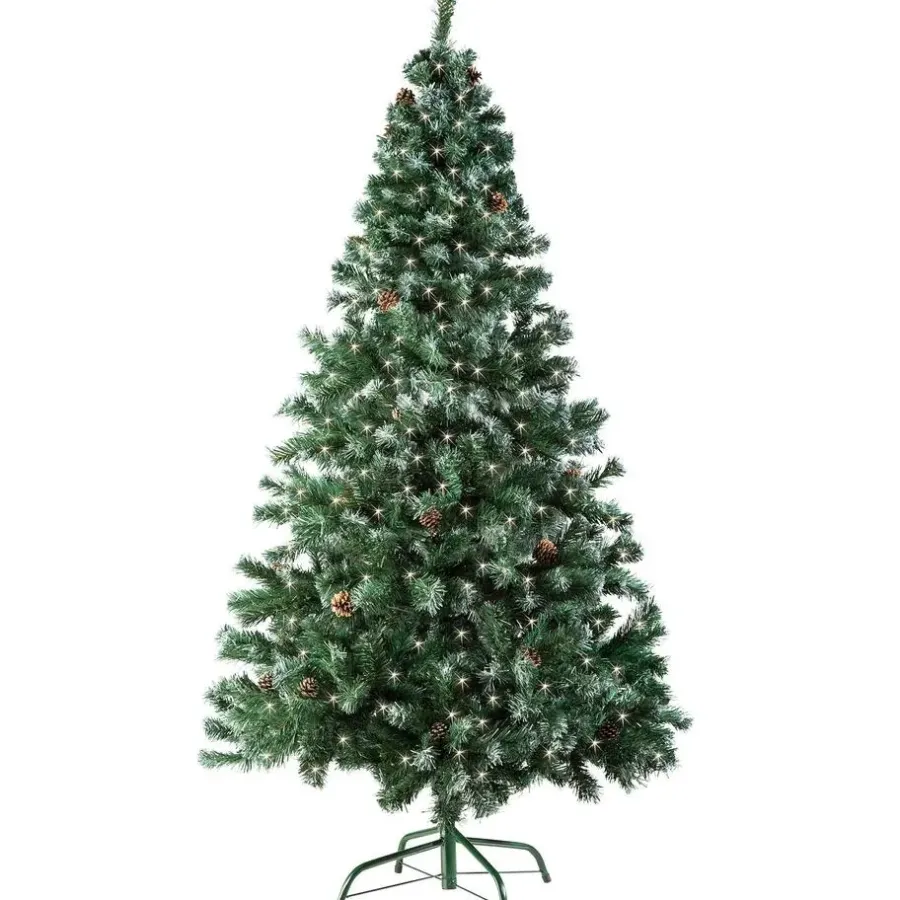 Kerstbomen-tectake Kunstkerstboom met dennenappels en metalen standaard 180cm, Groen