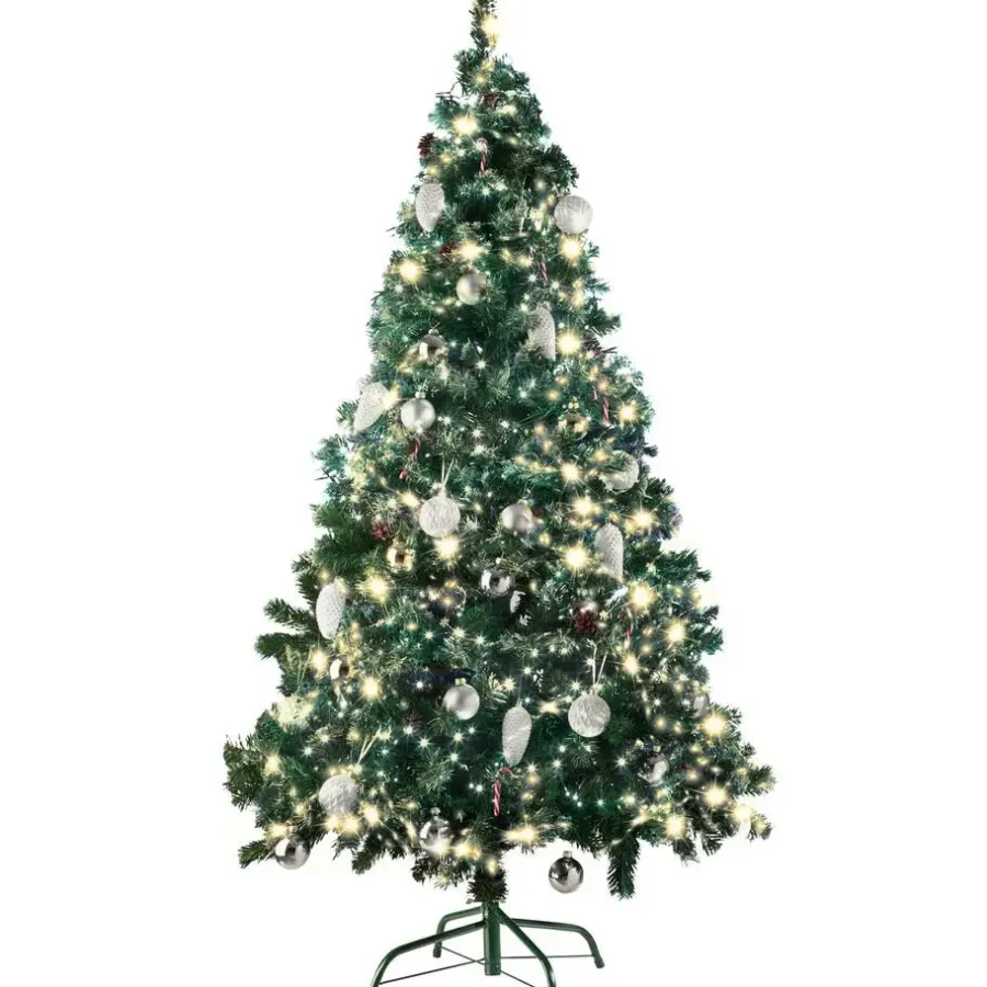 Kerstbomen-tectake Kunstkerstboom met dennenappels en metalen standaard 180cm, Groen