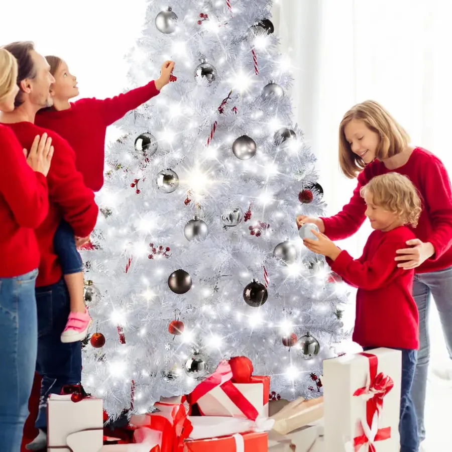 Kerstbomen-tectake Kunstkerstboom natuurgetrouw met metalen standaard wit, Wit