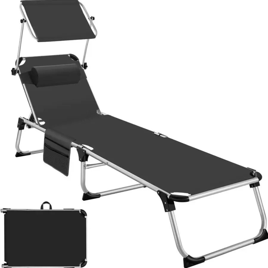tectake Ligbed Aurelie van aluminium, 6 niveaus, Zwart