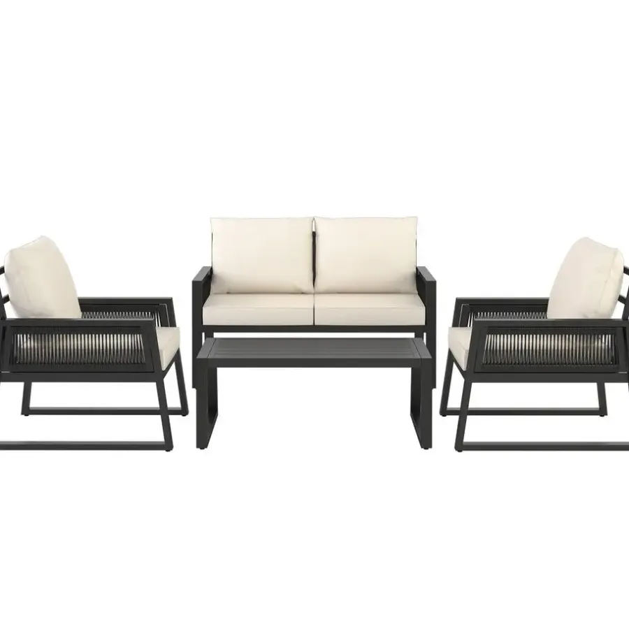 Loungesets-tectake Loungeset Captive in touwontwerp, Antraciet
