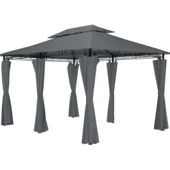 Terrasoverkappingen-tectake Luxe tuinpaviljoen Emine 4x3m met 6 zijdelen, Antraciet