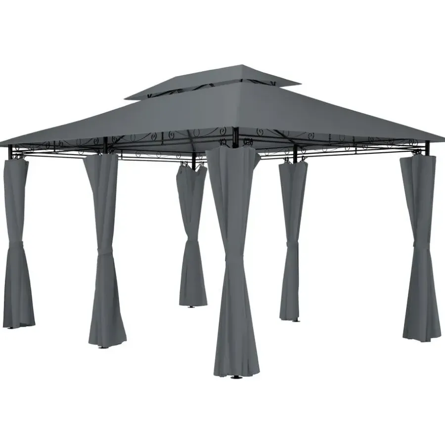Terrasoverkappingen-tectake Luxe tuinpaviljoen Emine 4x3m met 6 zijdelen, Antraciet
