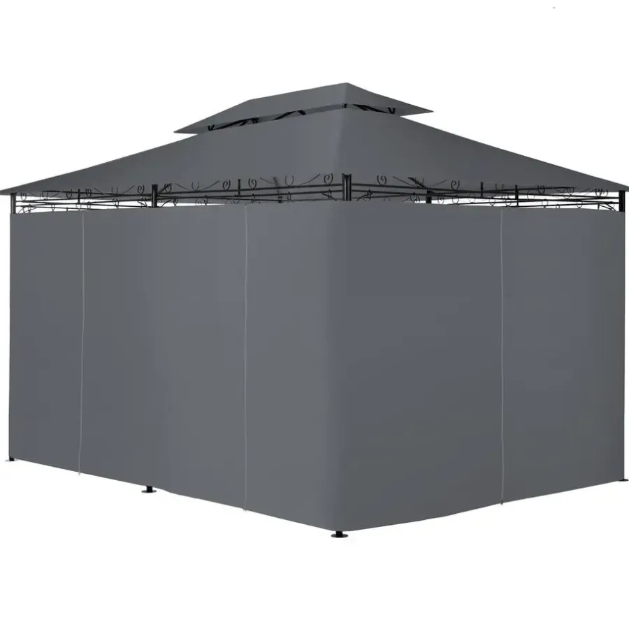 Terrasoverkappingen-tectake Luxe tuinpaviljoen Emine 4x3m met 6 zijdelen, Antraciet