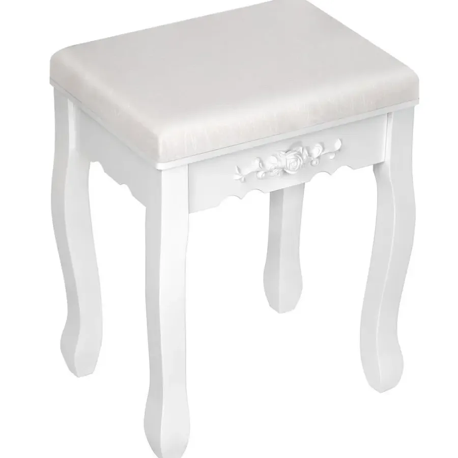Kaptafels-tectake Makeup-tafel met 7 lades, spiegel en hocker in antieke look, Wit