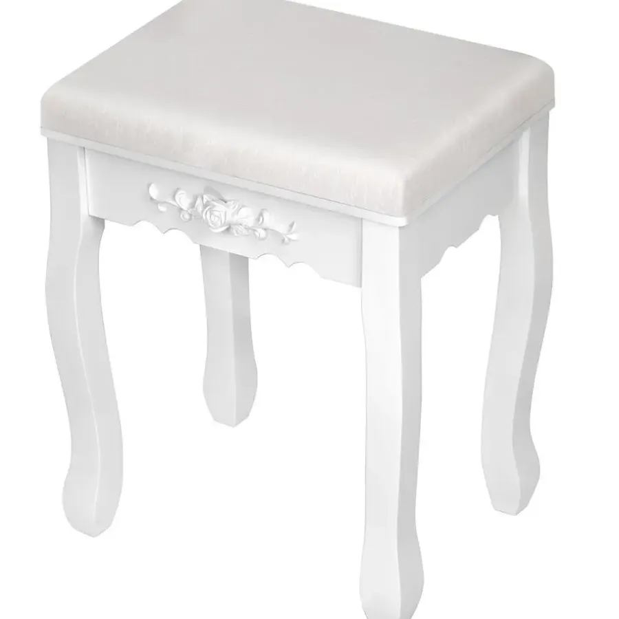 Kaptafels-tectake Makeup-tafel met spiegel en hocker in antieke look, Wit