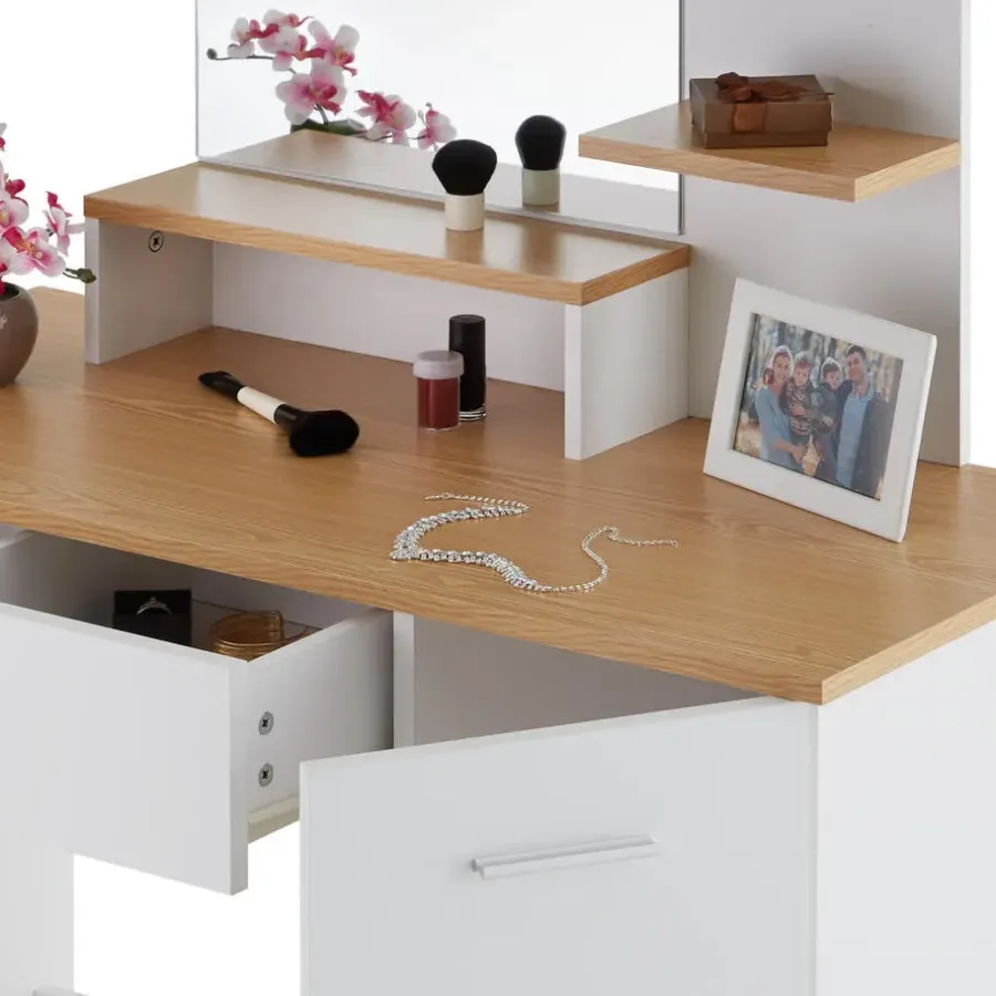 Kaptafels-tectake Makeup-tafel Zoe , Wit/beuken