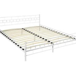 2-Persoons Bedden-tectake Metalen bed met lattenbodem in modern ontwerp, 200 x 180 cm, Wit