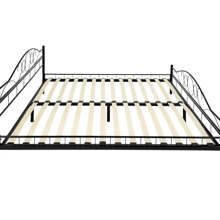 tectake Metalen bed met lattenbodem in romantisch ontwerp, Zwart/zwart