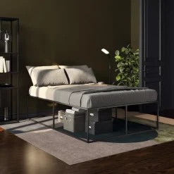 2-Persoons Bedden-tectake Metalen bedframe Kyoto met lattenbodem, 250 kg, 140 x 200 cm, Zwart