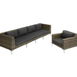 Loungeset Elementen-tectake Modulaire wickerset Villanova hoek rechts met aluminium frame