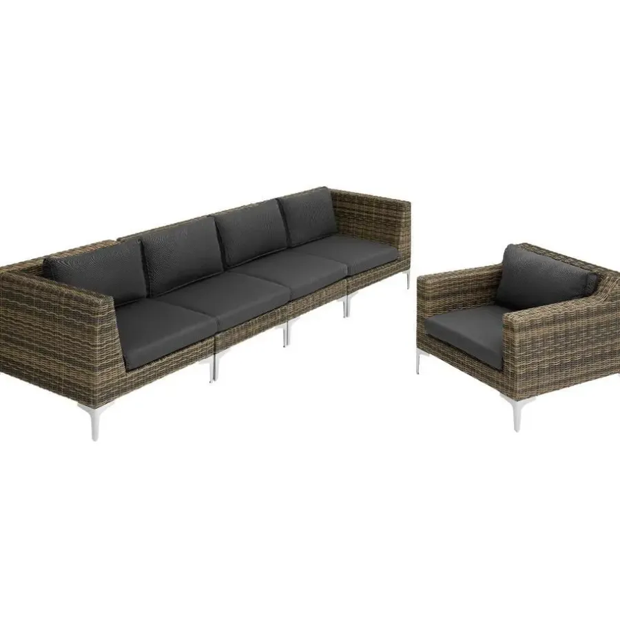 Loungeset Elementen-tectake Modulaire wickerset Villanova hoek rechts met aluminium frame