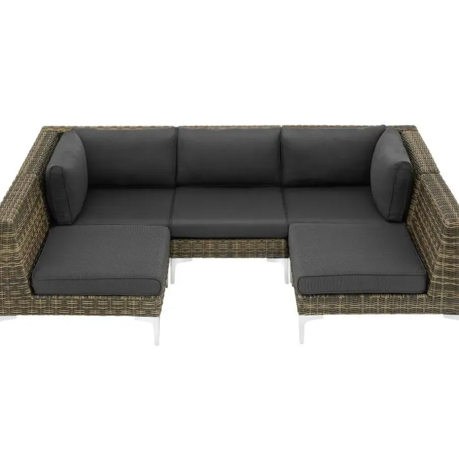 Loungeset Elementen-tectake Modulaire wickerset Villanova hoek rechts met aluminium frame