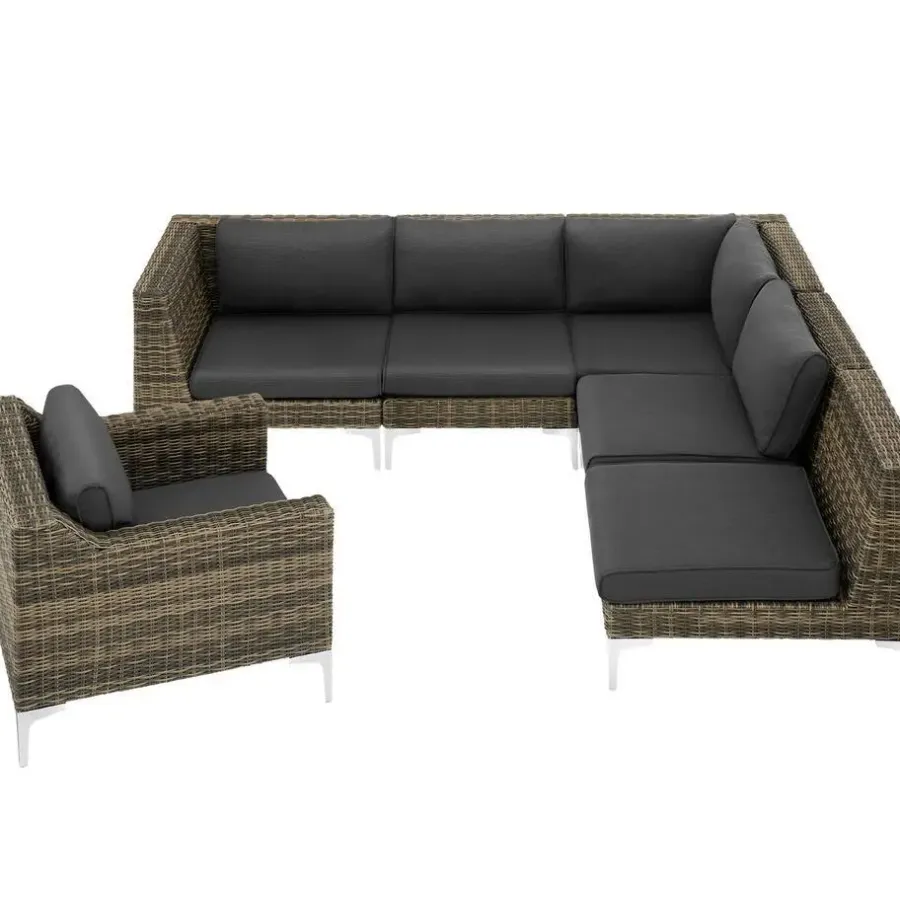 Loungeset Elementen-tectake Modulaire wickerset Villanova hoek rechts met aluminium frame