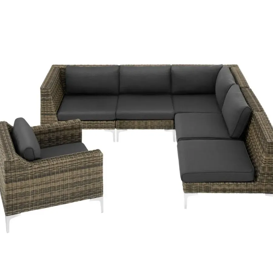 tectake Modulaire wickerset Villanova hoek links met aluminium frame