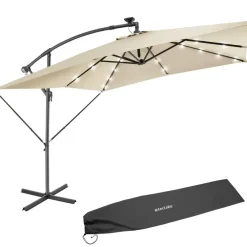 Parasols-tectake Parasol Sunna LED-zonneenergie met zwengel 2,5 x 2,5 m, Beige