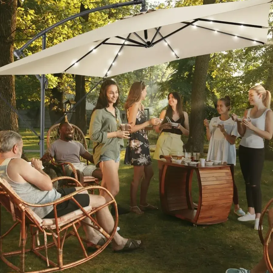 Parasols-tectake Parasol Sunna LED-zonneenergie met zwengel 2,5 x 2,5 m, Beige